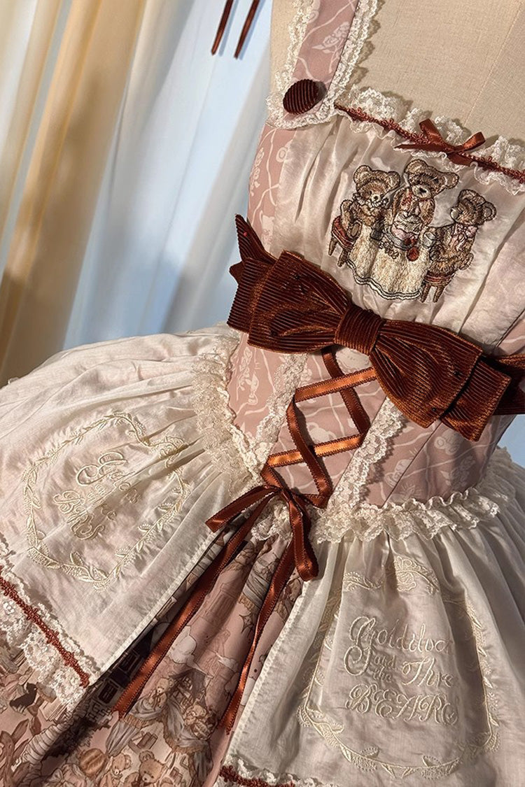 [Castle Bear] Sleeveless Print Ruffle Bowknot Lace Sweet Lolita Jsk Dress 4 Colors