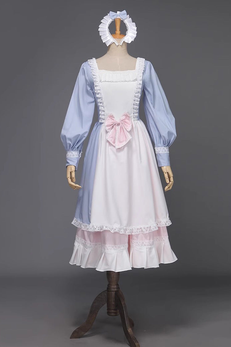 Light Blue Long Sleeves Multi-layer Ruffle Bowknot Sweet Victorian Dress