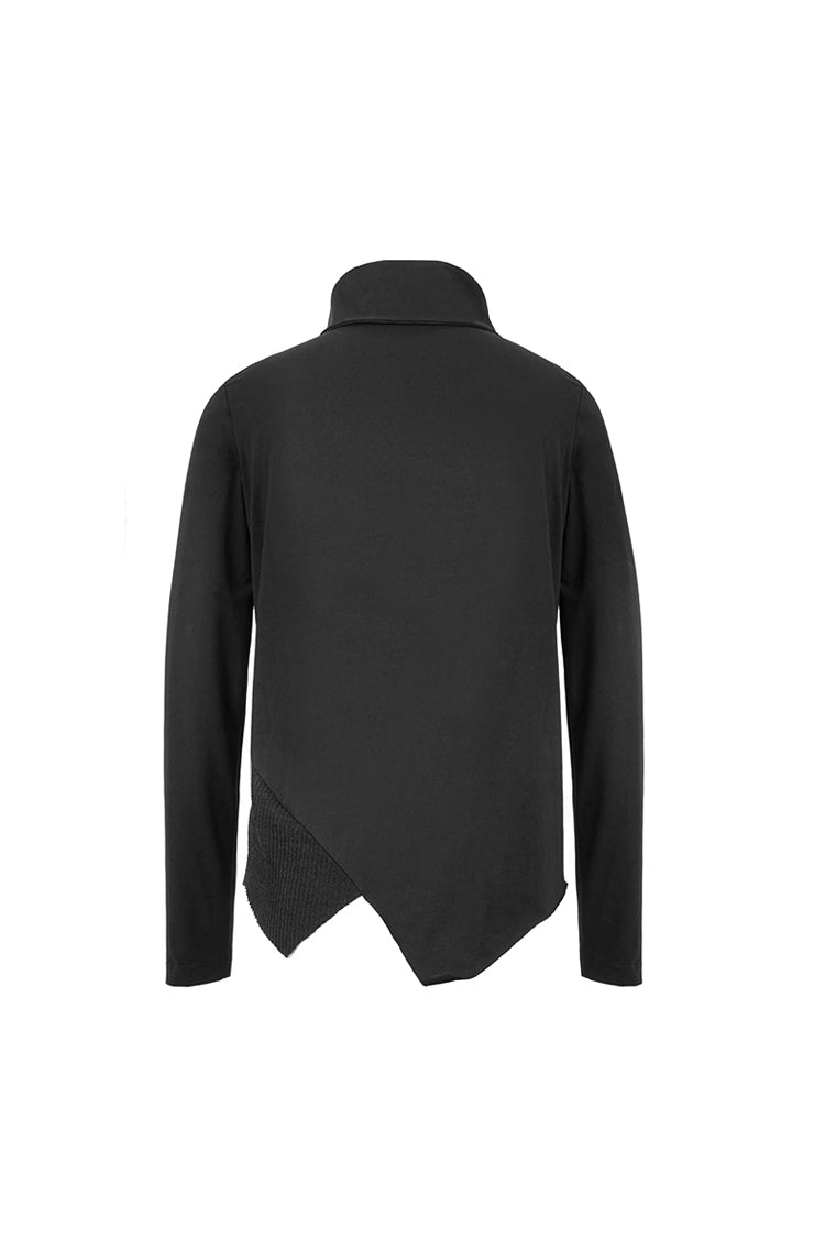 Black Worn Out Cross Shaped Hasp High Collar Asymmetric Hem Men's Punk T-Shirt