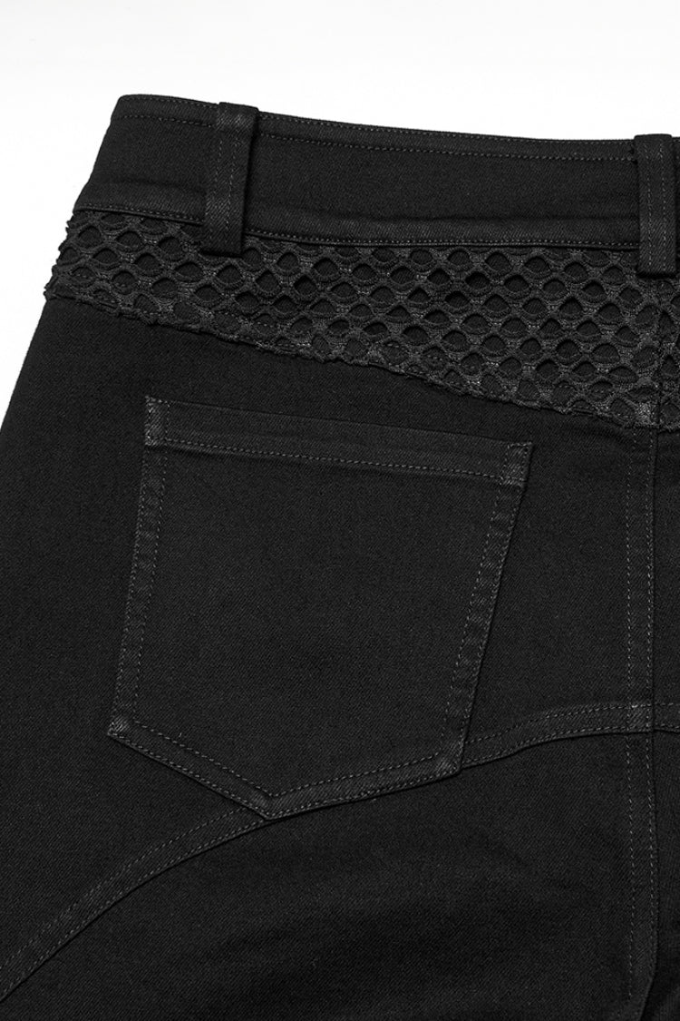 Black Pleated Stitching Mesh Men's Punk Pants