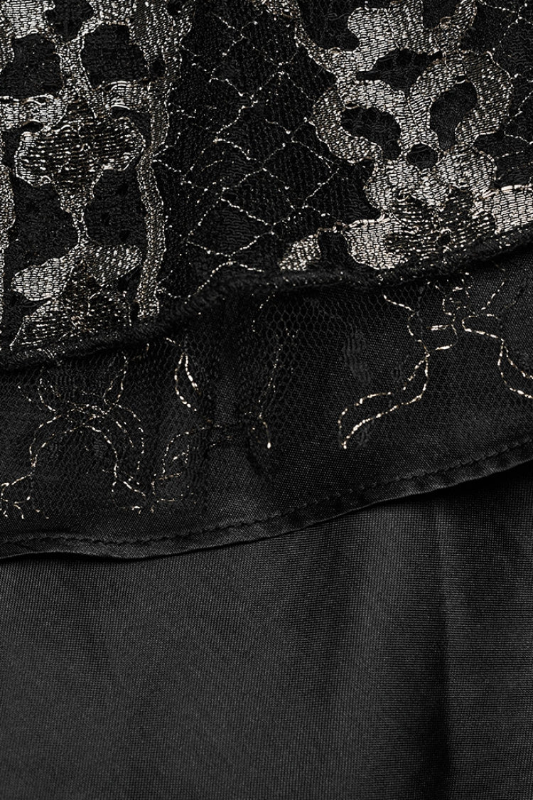 Black/Gold Boat Neck Off Shoulder Print Hollow Stitching Mesh Women's Gothic Dress