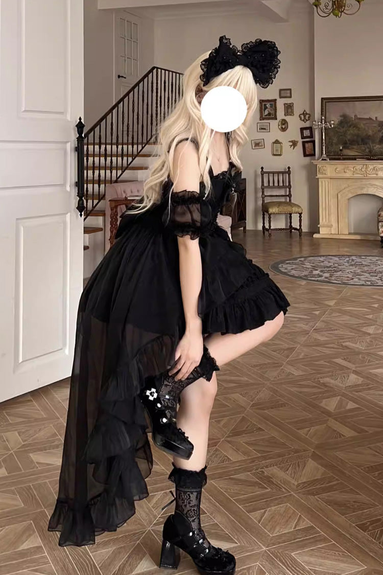 Black Sleeveless Multi-layer Ruffle Bowknot Gothic Lolita Jsk Dress