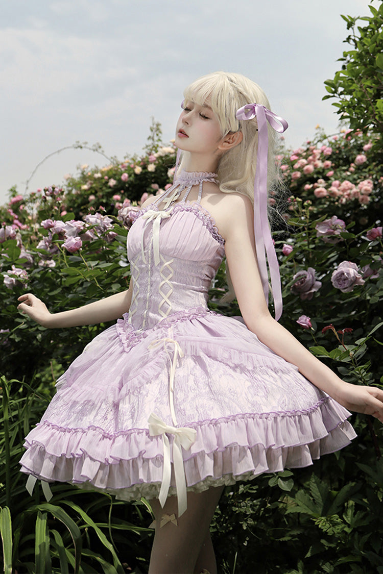 Purple Tube Top Sleeveless Ruffle Bowknot Gothic Lolita Jsk Tiered Dress