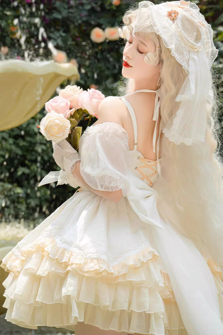 ホワイトゴージャスフレンチコートフリルプリンセススイートロリータティアードドレス
