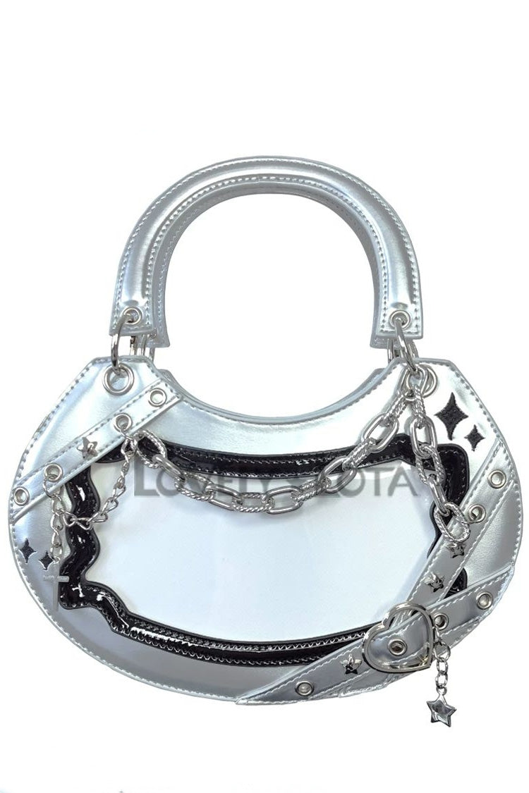 Crescent Y2K Chain-Decorated Women's Punk Top‑Handle Shoulder & Crossbody Ita Bag 3 Colors