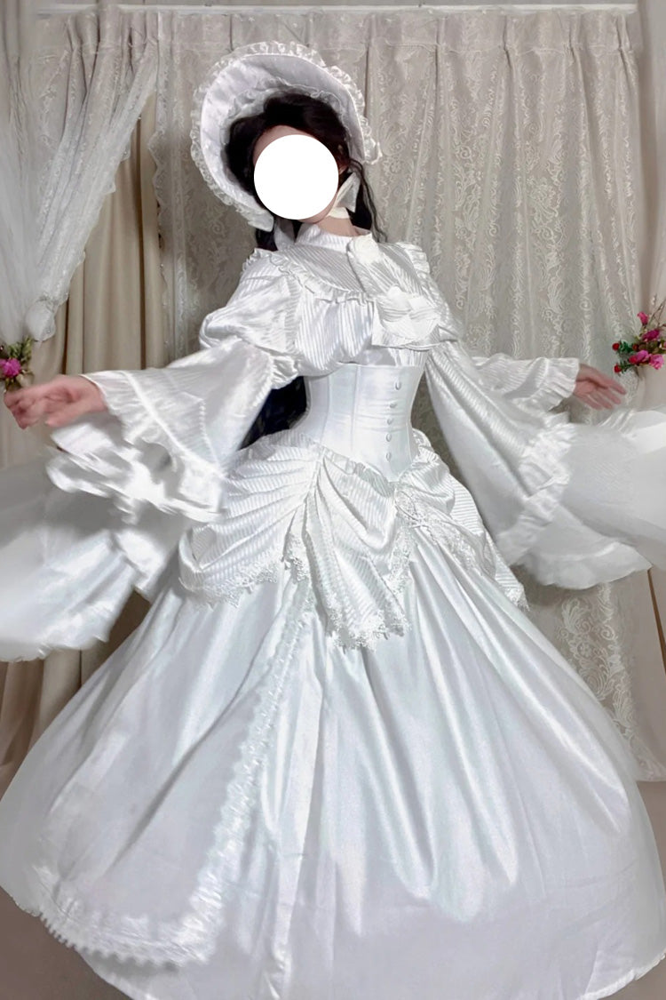White [Sleepwalking] Long Hime Sleeves Stitching Lace Plus Size Gothic Elegant Lolita Skirt Set