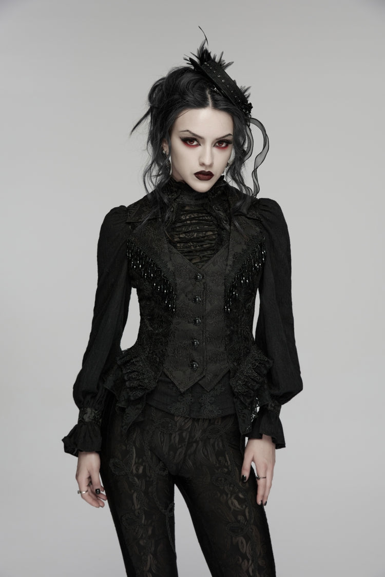 Black V Collar Sleeveless Cut-Out Lace Slim Women's Gothic Cool Vest