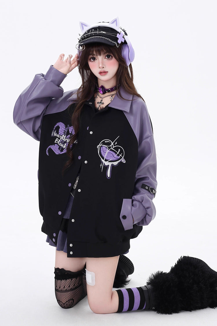 Long Sleeves Embroidery Stitching Gothic Japanese Jirai Kei Coat 2 Colors