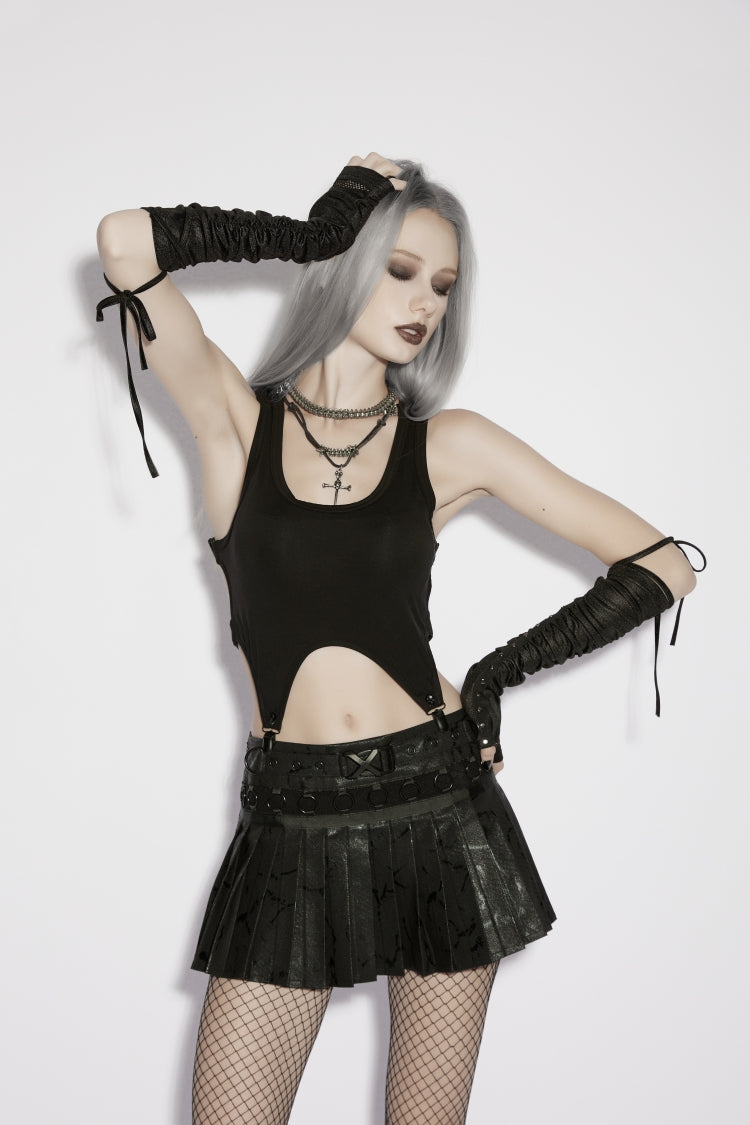 Schwarze, ausgeschnittene Riemchen-Gothic-Cool-Weste für Damen