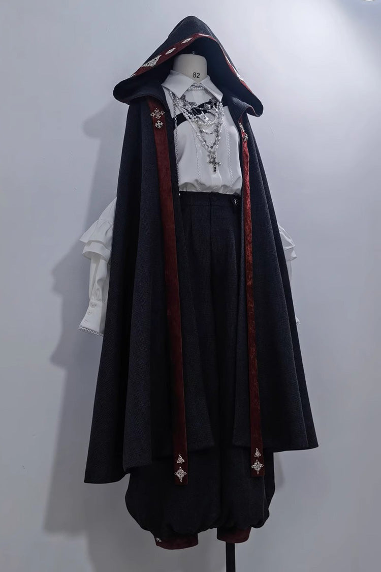 Black [Sacred Vow] Print Hooded Vintage Elegant Prince Handsome Ouji Lolita Cloak