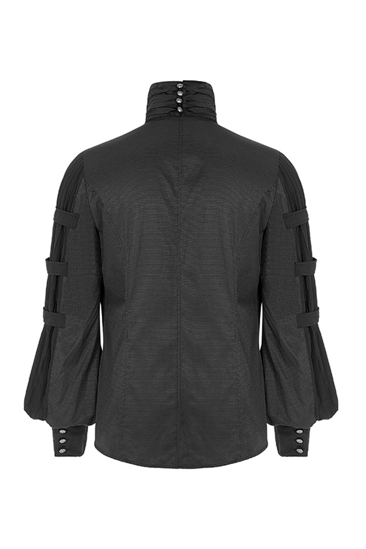 Schwarze gestreifte langärmlige Gothic-Bluse für Herren mit Krawatte