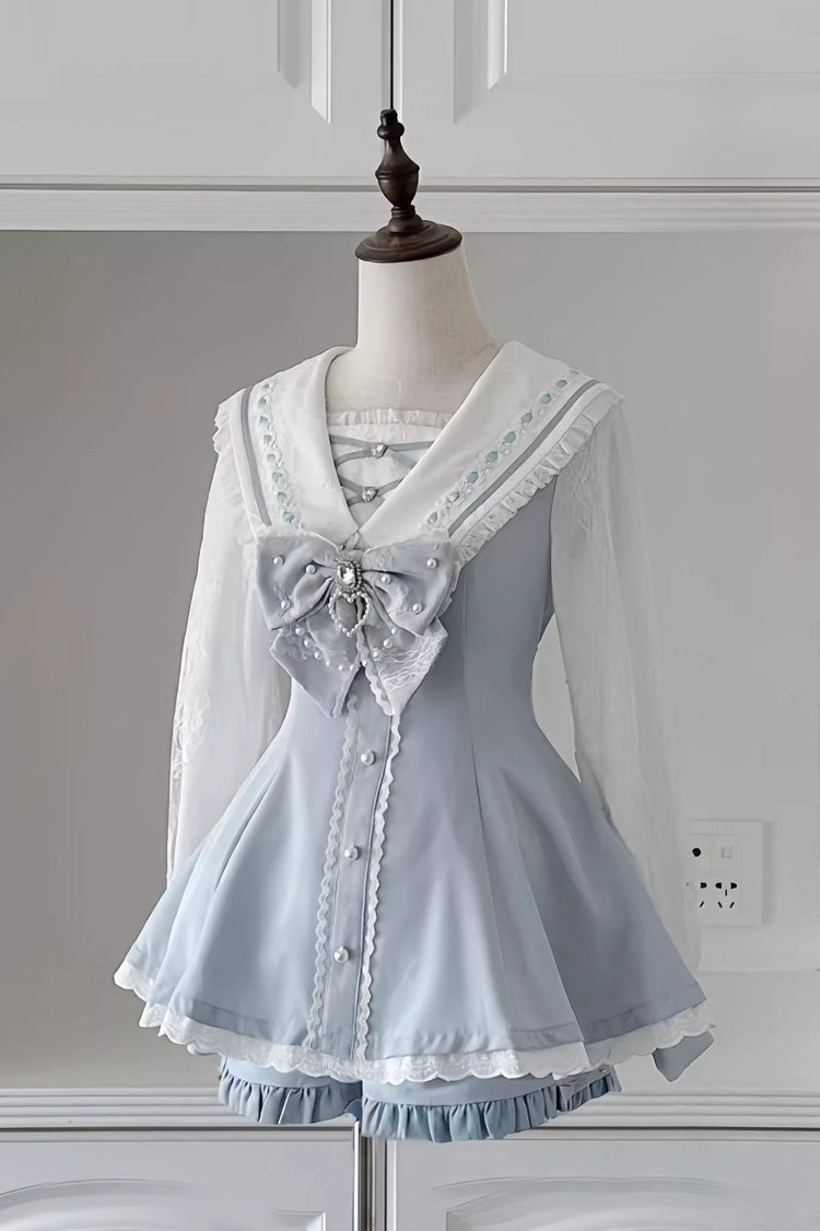 Sweet Long Sleeves Print Bowknot Jirai Kei Japanese Dress Set 3 Colors