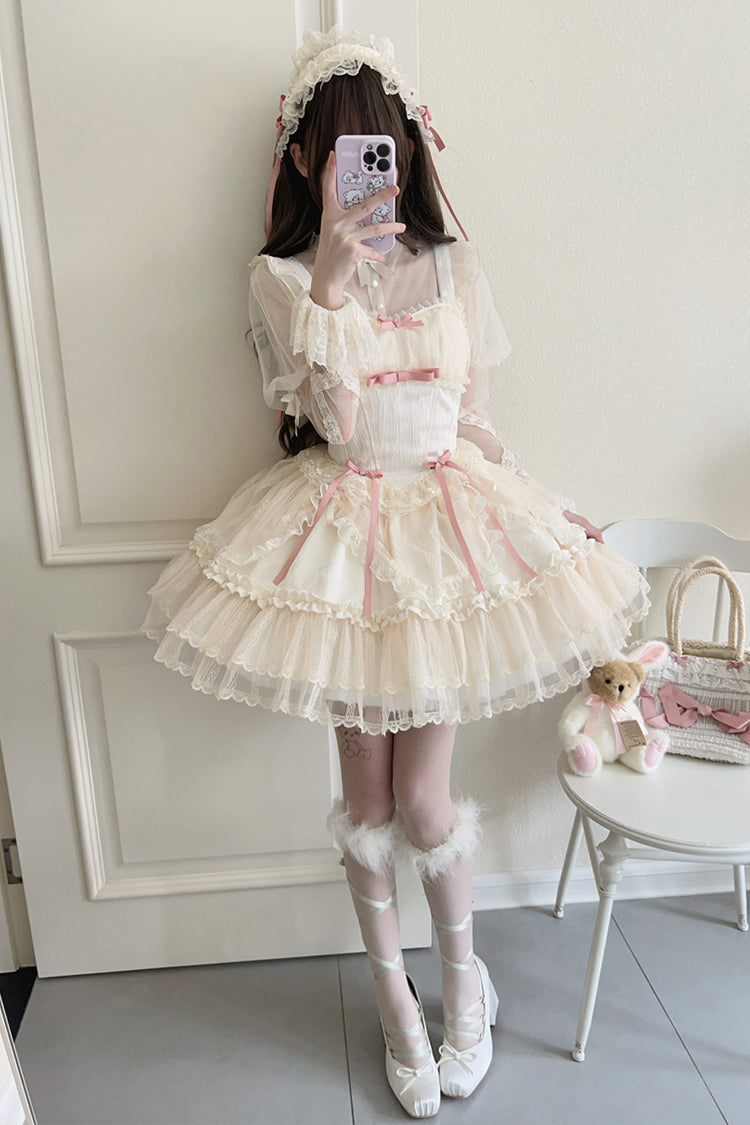 [Flower Season] Bowknot Lace Sweet Ballet Lolita Jsk Dress 4 Colors