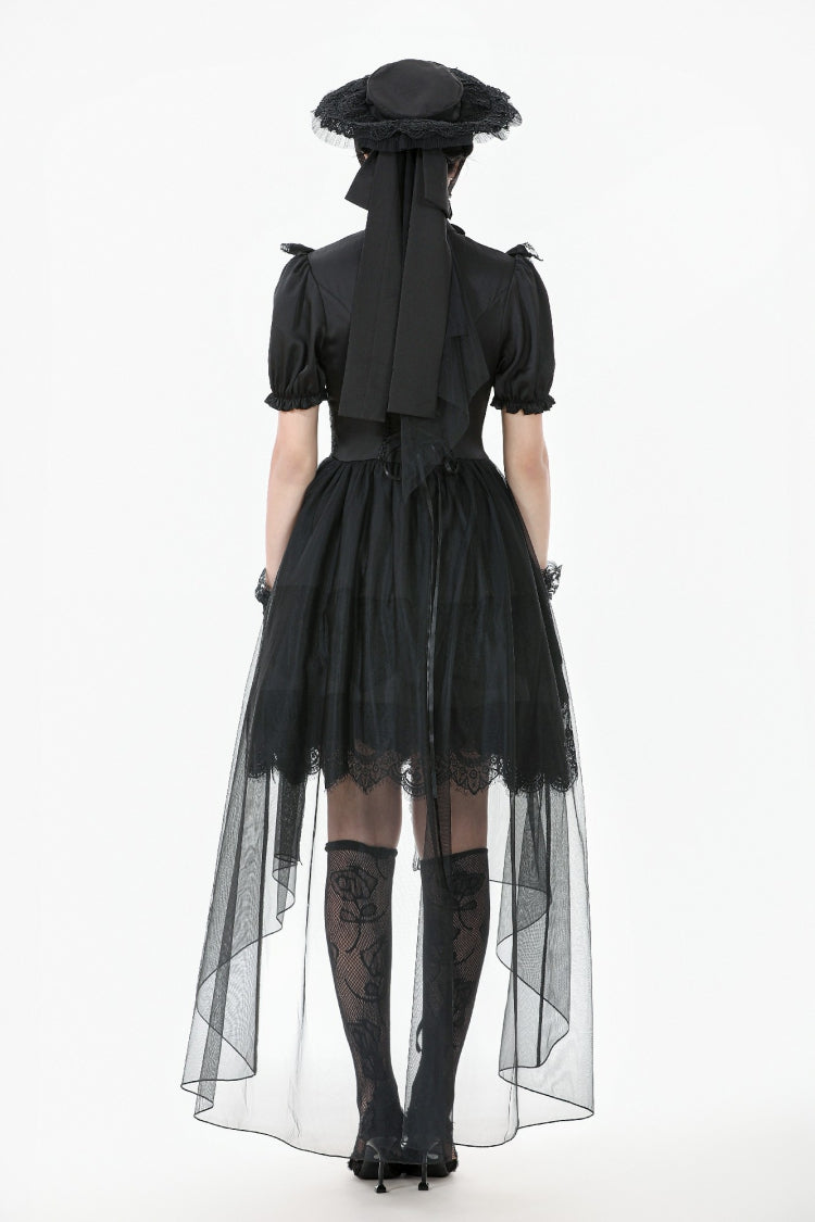 Black Short Puff Sleeves High/low Multi-Layered Women's Gothic Chiffon Dress Wedding Dress