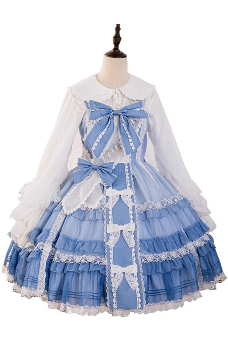 Blue Multi-layer Ruffle Bowknot The Covenant of Summer Isle Sweet Princess Lolita Jsk Dress