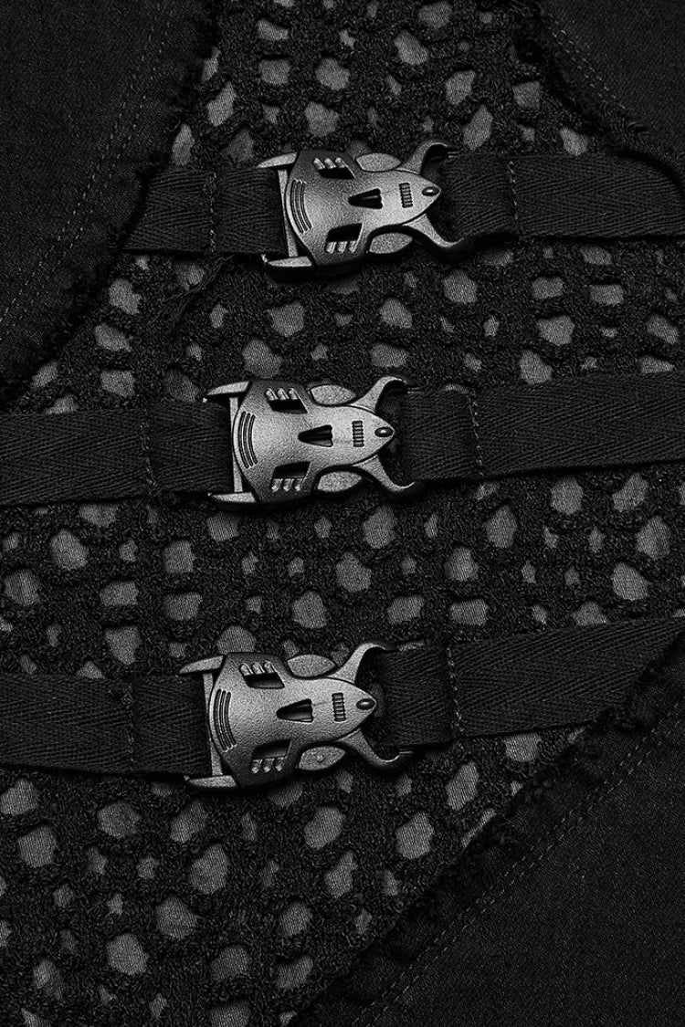 Black Hole Eyes Buckle Unedged Flared Women's Punk Pants