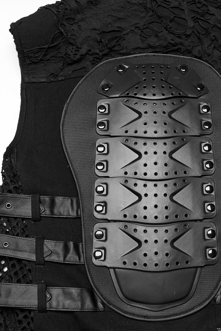 Black Stitching Mesh Rivet Buckle Men's Punk Vest