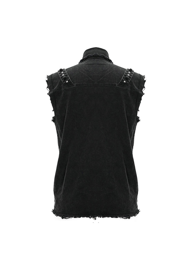 Black Faded Shoulder Bullet Clip Rivet Men's Punk Waistcoat