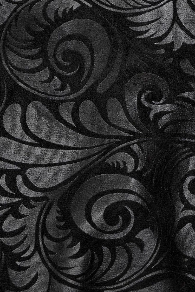 ブラック V 襟ノースリーブ絶妙な彫刻花柄フェイクレザーメンズゴシックベスト