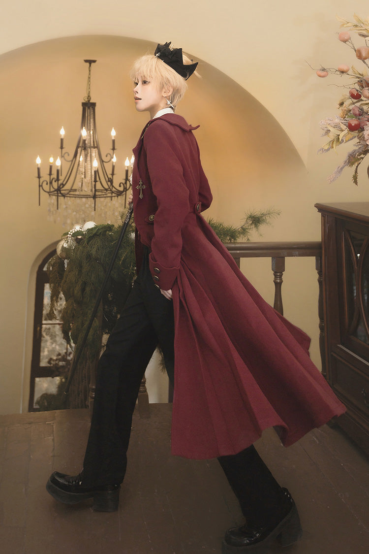 Dark Red [The Legend of Dracula] Long Sleeves Gothic Prince Handsome Cool Ouji Lolita Coat