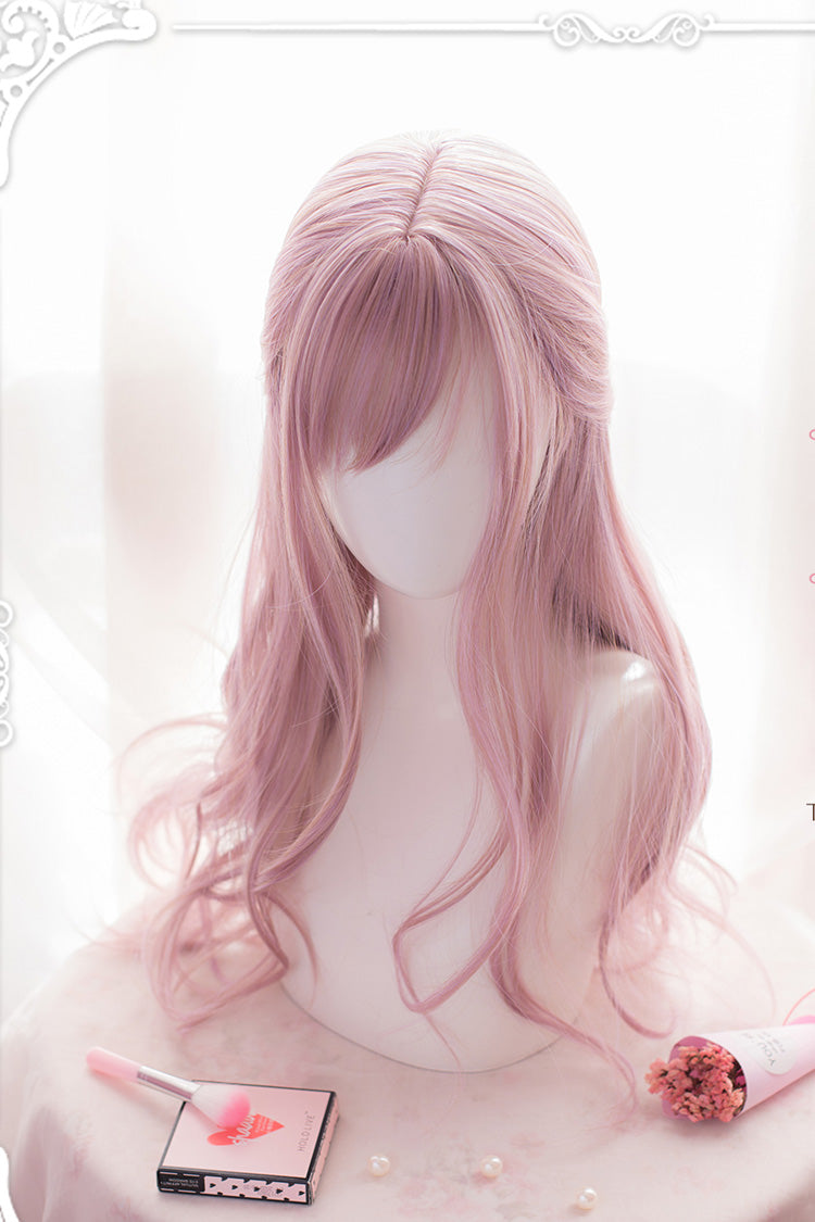 Pink Long Curly Hair Oblique Bangs Sweet Lolita Wig