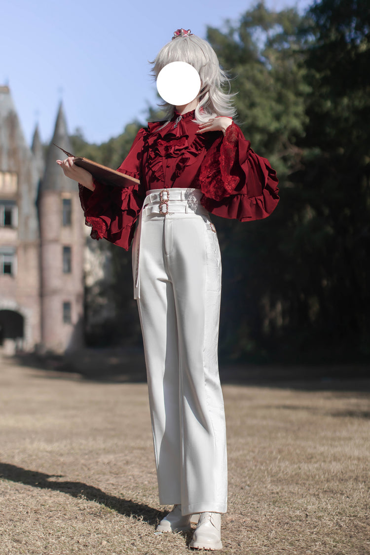 White [Day and Night Song] Long Sleeves Ruffle Ouji Gothic Lolita Skirt Pants