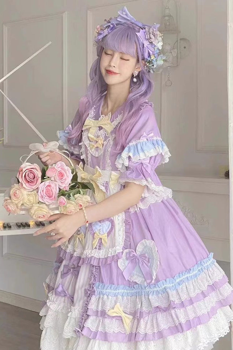 Purple Star Sugar Short Sleeves Multi-layer Ruffle Bowknot Sweet Lolita Dress