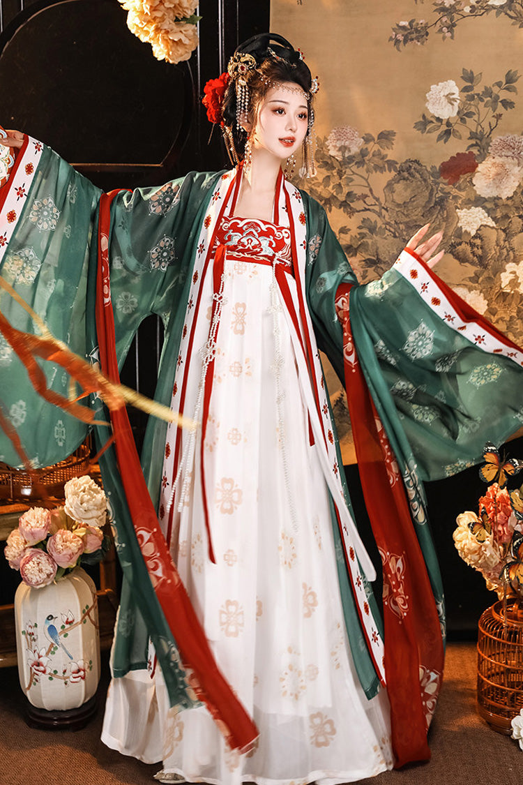 [Gui Yue] Long Sleeves High Waisted Printed Embroidered Women's Chinese Inspired Elegant Hanfu Set