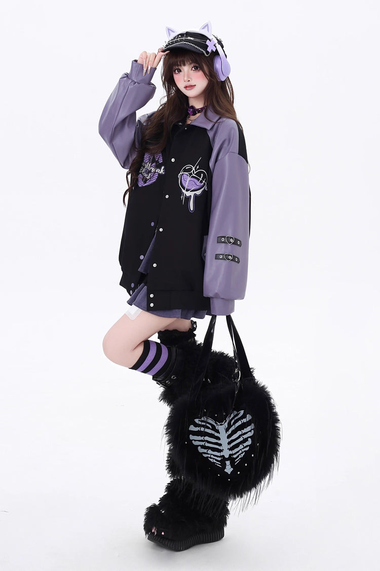 Long Sleeves Embroidery Stitching Gothic Japanese Jirai Kei Coat 2 Colors