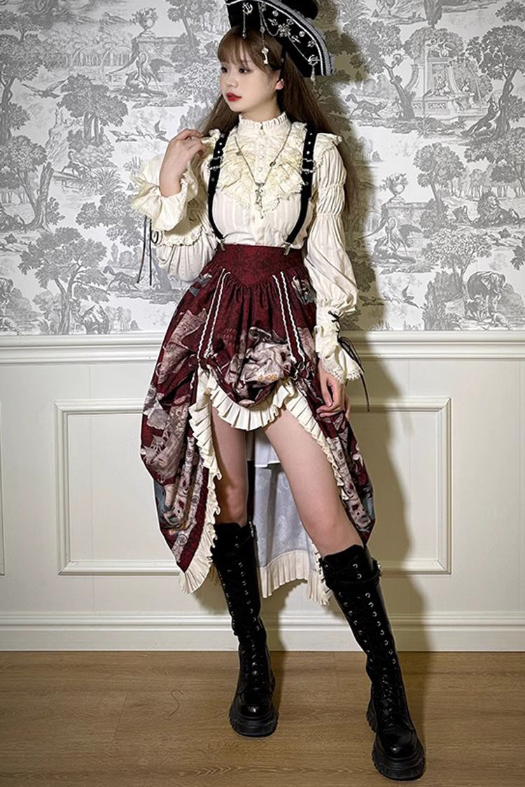 Pirate Series Navigation Treasure Hunting Guide Print Ruffle Sweet Classic Lolita Skirt 4 Colors