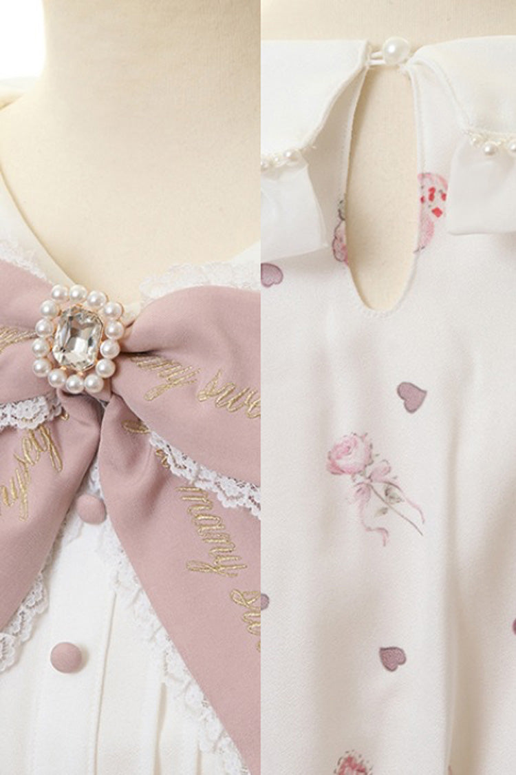 [Afternoon Tea] Long Sleeves Print Ruffle Bowknot Lace Sweet Jirai Kei Plus Size Dress 3 Colors