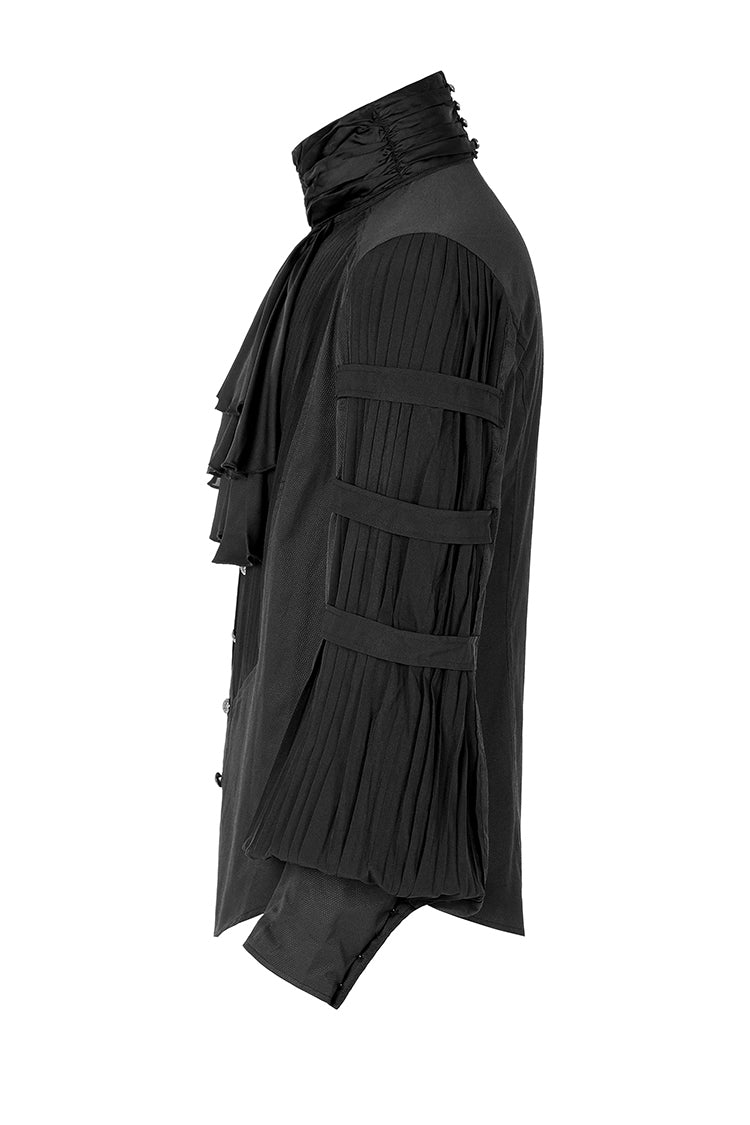 Schwarze gestreifte langärmlige Gothic-Bluse für Herren mit Krawatte