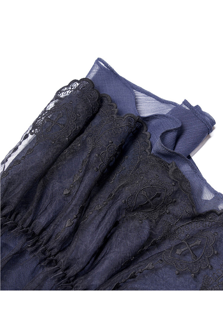 Blue Strap Big Bow Streamer Super Cool Stitching Lace Suspender Women's Gothic Dress
