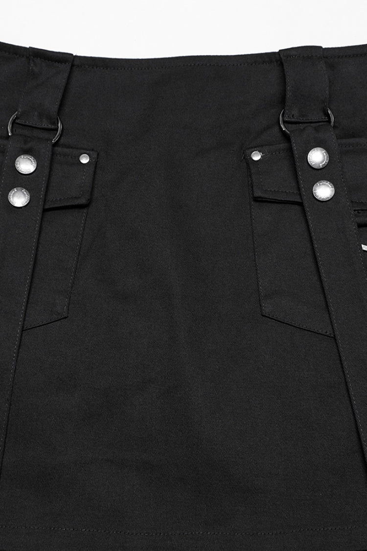 Ensemble de débardeur punk noir à dos nu pour femmes avec jupe 