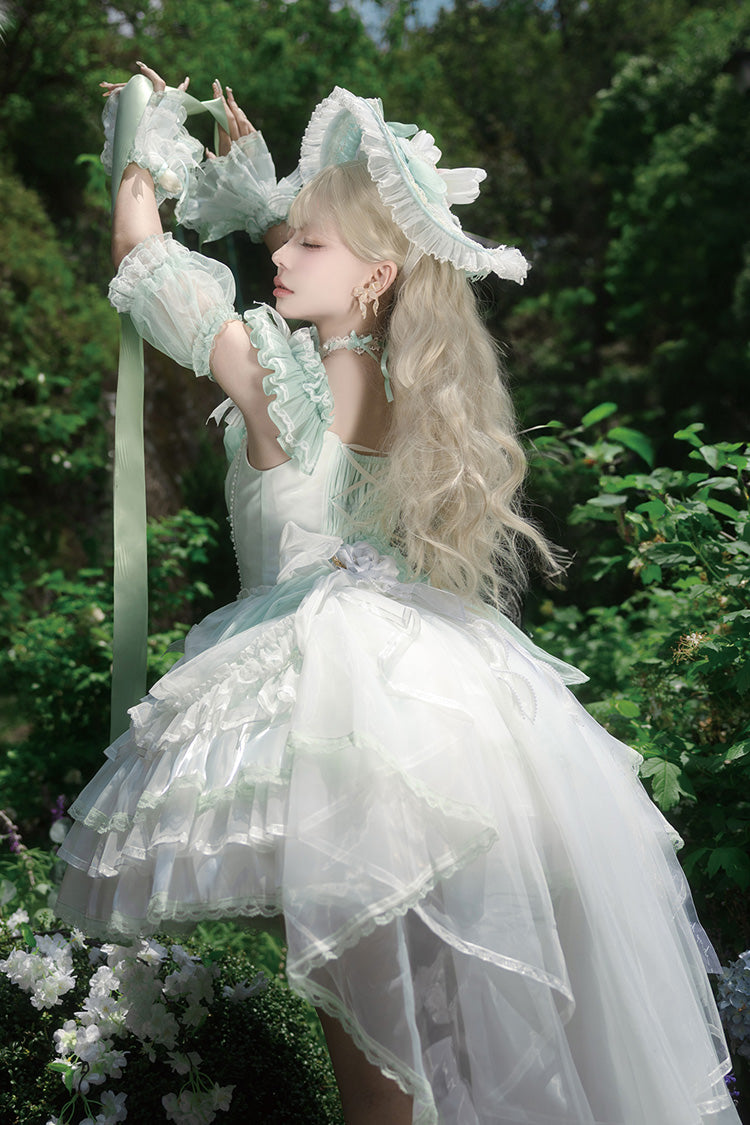 Green [Tulip and Wind Chime] Multi-Layered Ruffle Bowknot Lace Sweet Gorgeous Lolita Jsk Dress