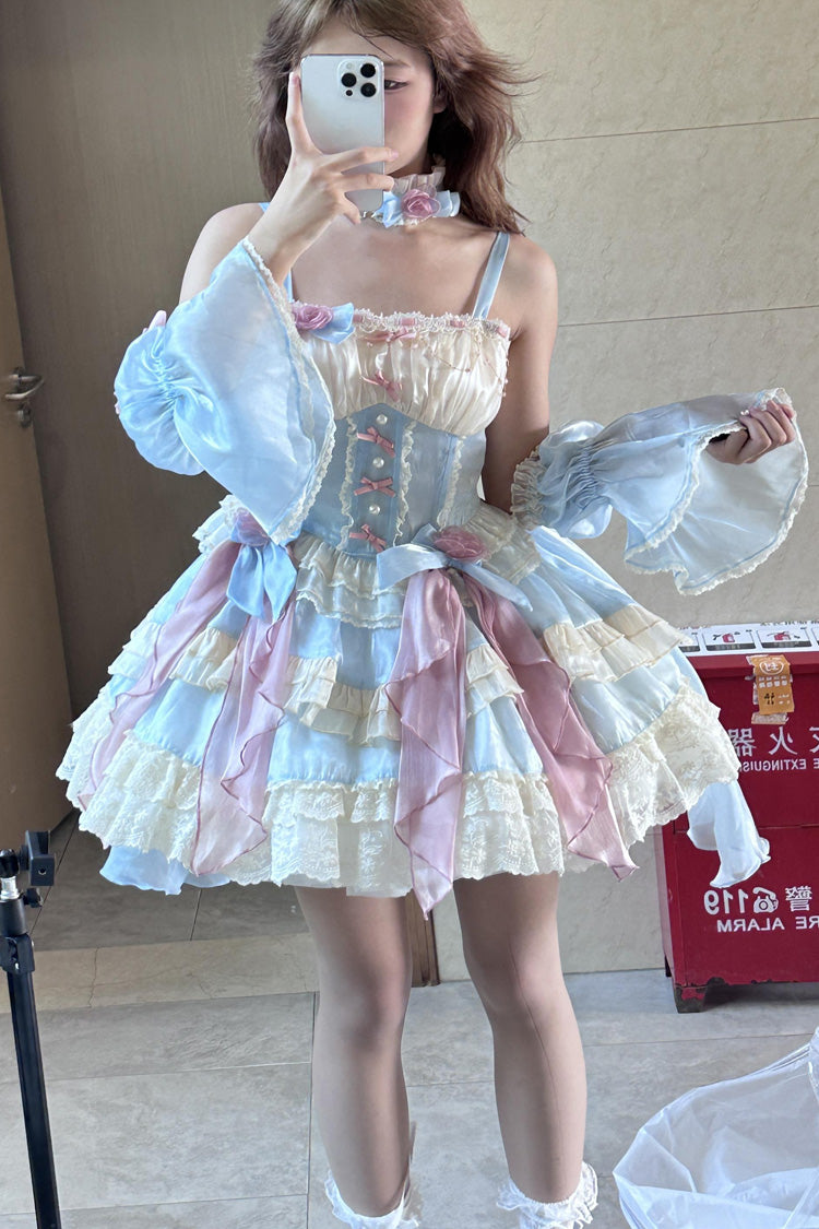 Blue [Heartbeat] Multi-Layered Ruffle Bowknot Lace Sweet Princess Lolita Jsk Dress