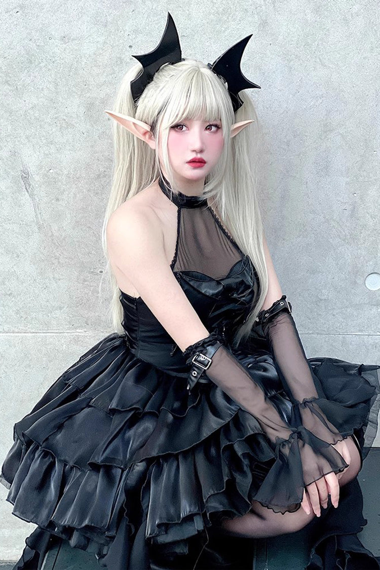 Pure Black Little Devil Sexy Princess Slim Gothic Lolita Strapless Tiered Dress