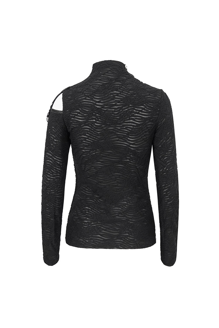 Schwarzes Gothic-Shirt mit Riemchen und Cutout aus Netzstoff für Damen