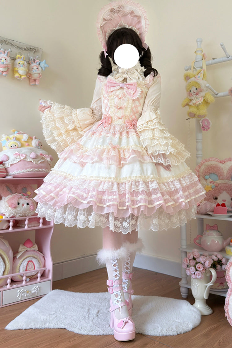 Aprikose [Star Love Song] Rüschen Hanayome Bowknot Spitze Süßes Lolita Jsk Kleid