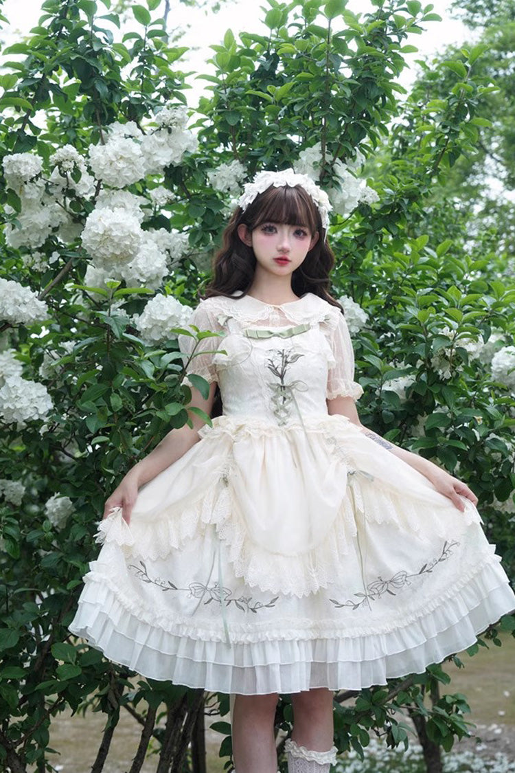 Summer Lily of The Valley Multi-layer Print Ruffle Embroidery Sweet Lolita Jsk Dress 2 Colors