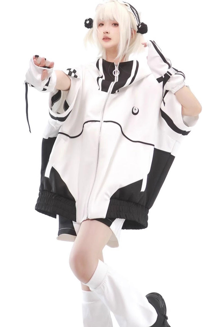 Black/White [Star Waves] Half Sleeves Jirai Kei Coat