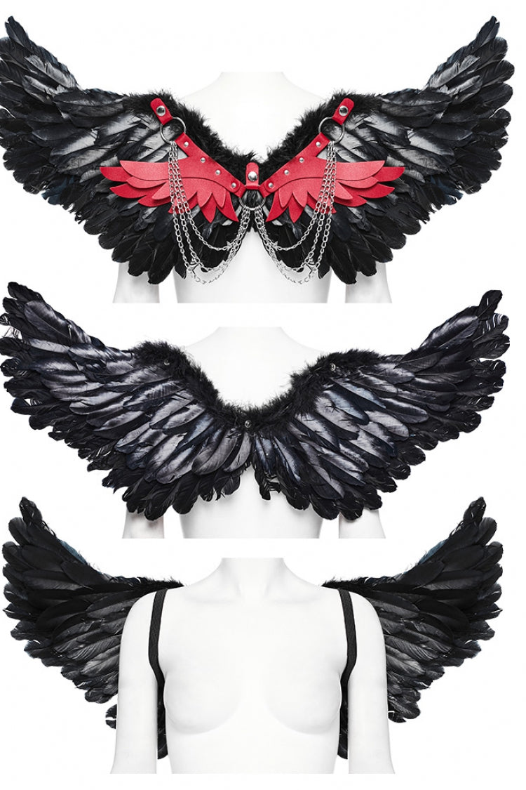 Artificial Leather Stitching Women's Steampunk Feather Wing Harness 2 Colors