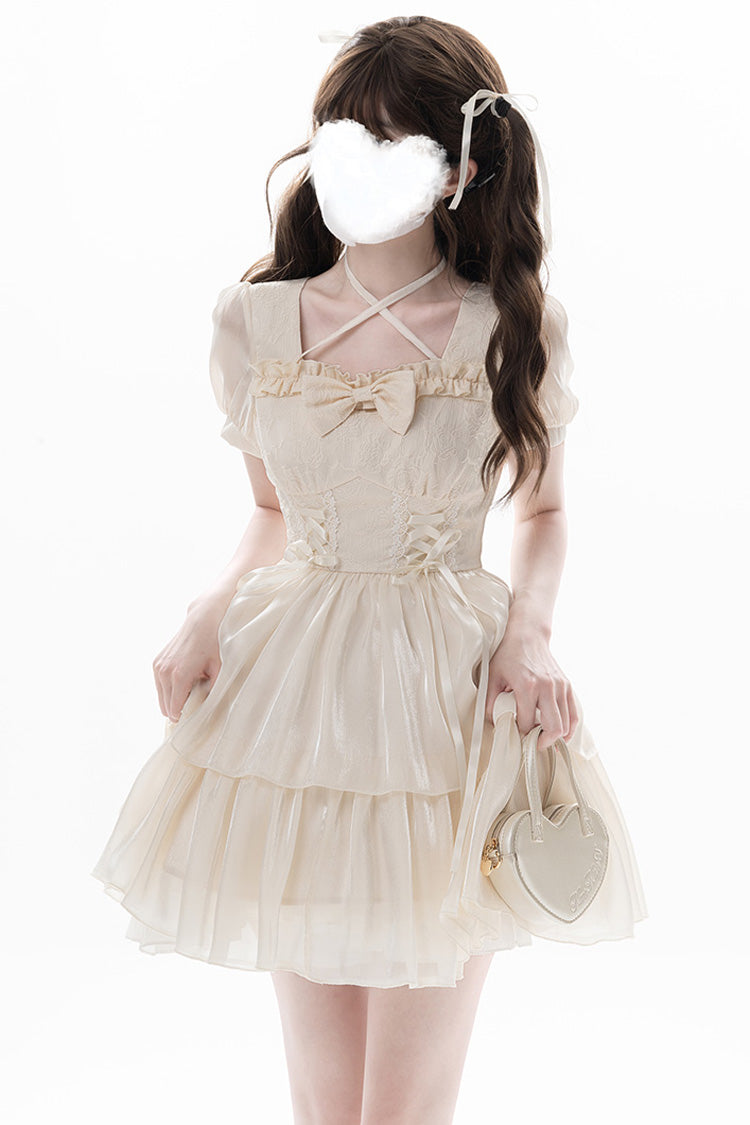 Apricot [Prussian Legend] Short Sleeves Multi-Layered Jacquard Ruffle Bowknot Sweet Lolita Dress