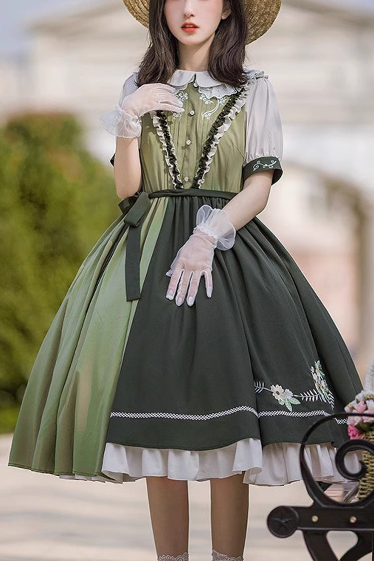 Multi-Color Doll Collar Embroidered Short Sleeves Classic Lolita Dress