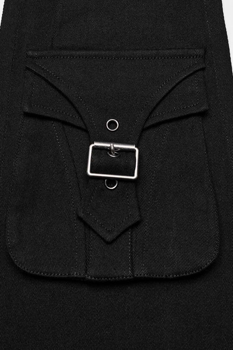 Black Adjustable Waist Irregular Metal Buckle Women's Steampunk Skirt