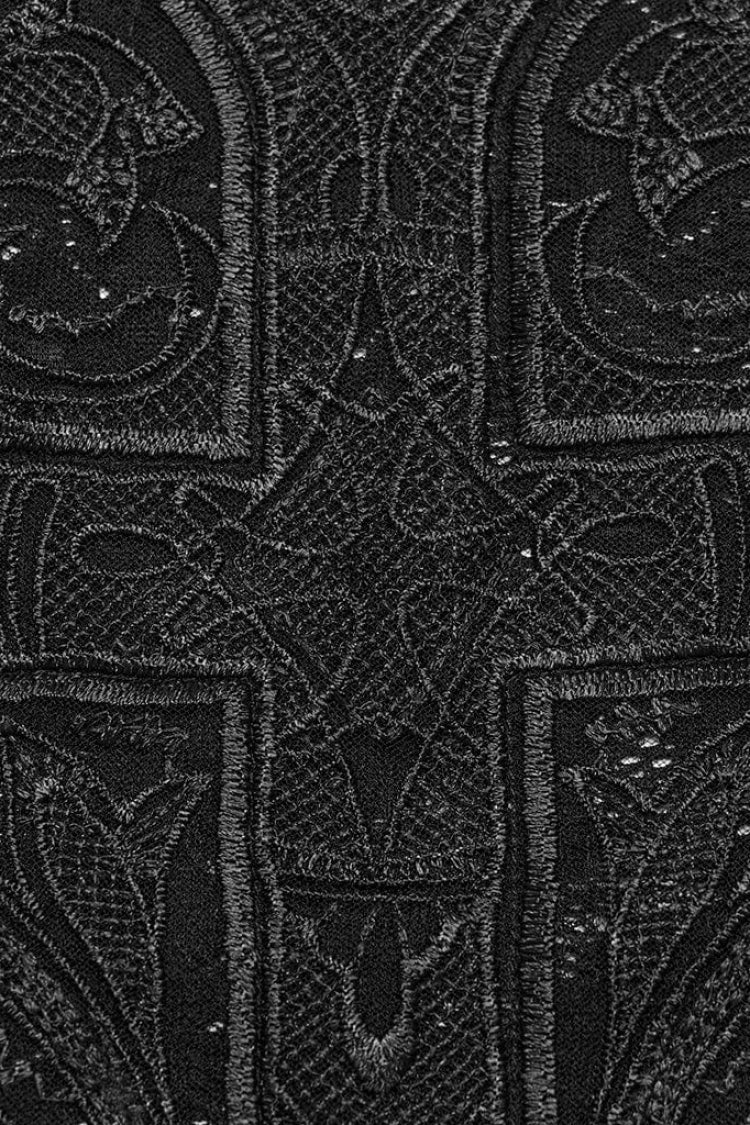 ブラック ノースリーブ 中空クロス刺繍レース レディース ゴシック ベスト