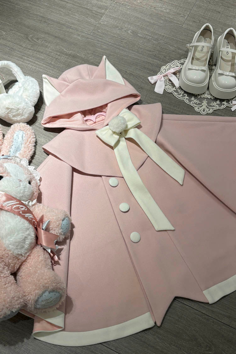 Black/Pink Bat Bowknot Cloak Wool Sweet Lolita Coat
