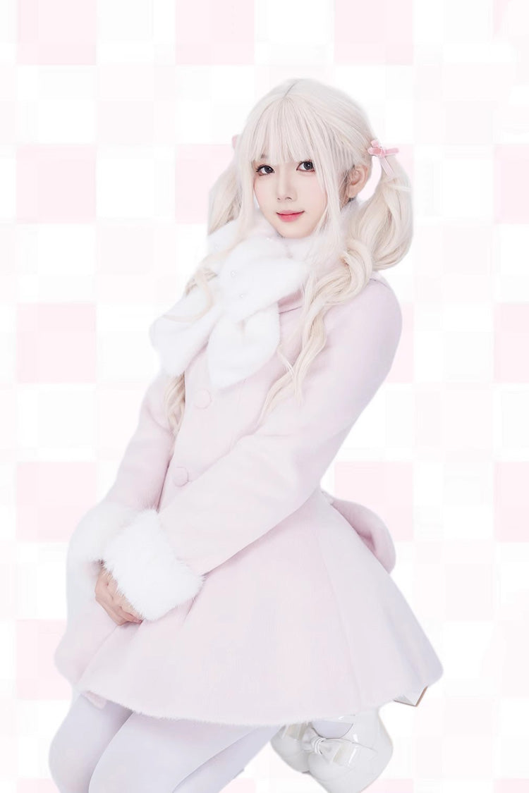 [First Love] Long Sleeves Faux Fox Fur Autumn Winter Wool Sweet Lolita Coat