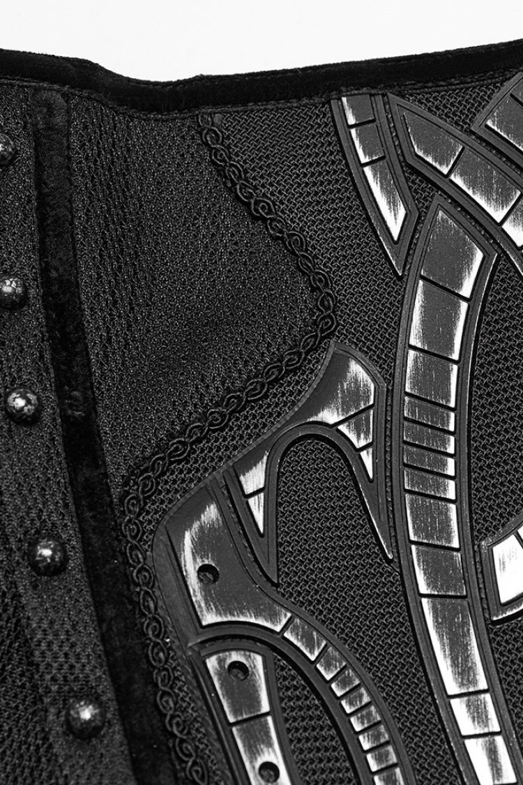 Black Irregular Mesh Zipper Women's Punk Underbust Corset