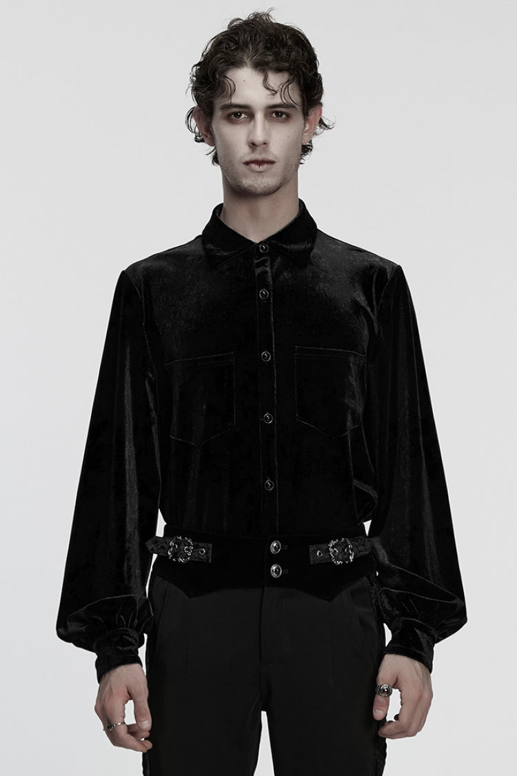 Black Lapel Collar Long Puff Sleeves Men's Gothic Blouse